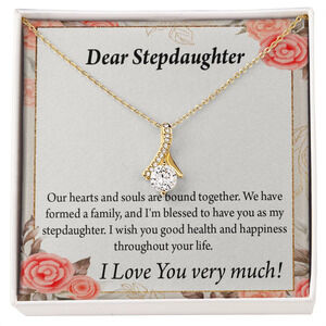 To My Stepdaughter Bound Together Ribbon Necklace Gold Tone Standard Box